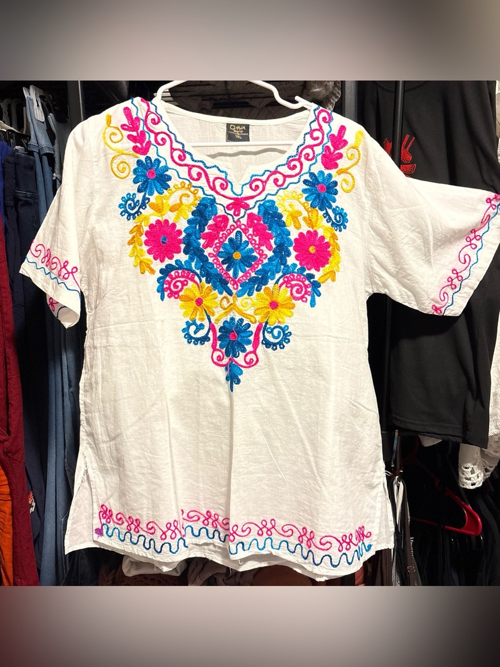 OMJA world vibrant all cotton embroidered top 1XL